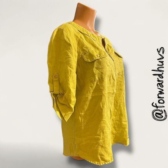 Ellen Tracy 100% Linen Shirt – Zip Front, Roll-Tab Sleeves Size Small - Picture 4 of 13